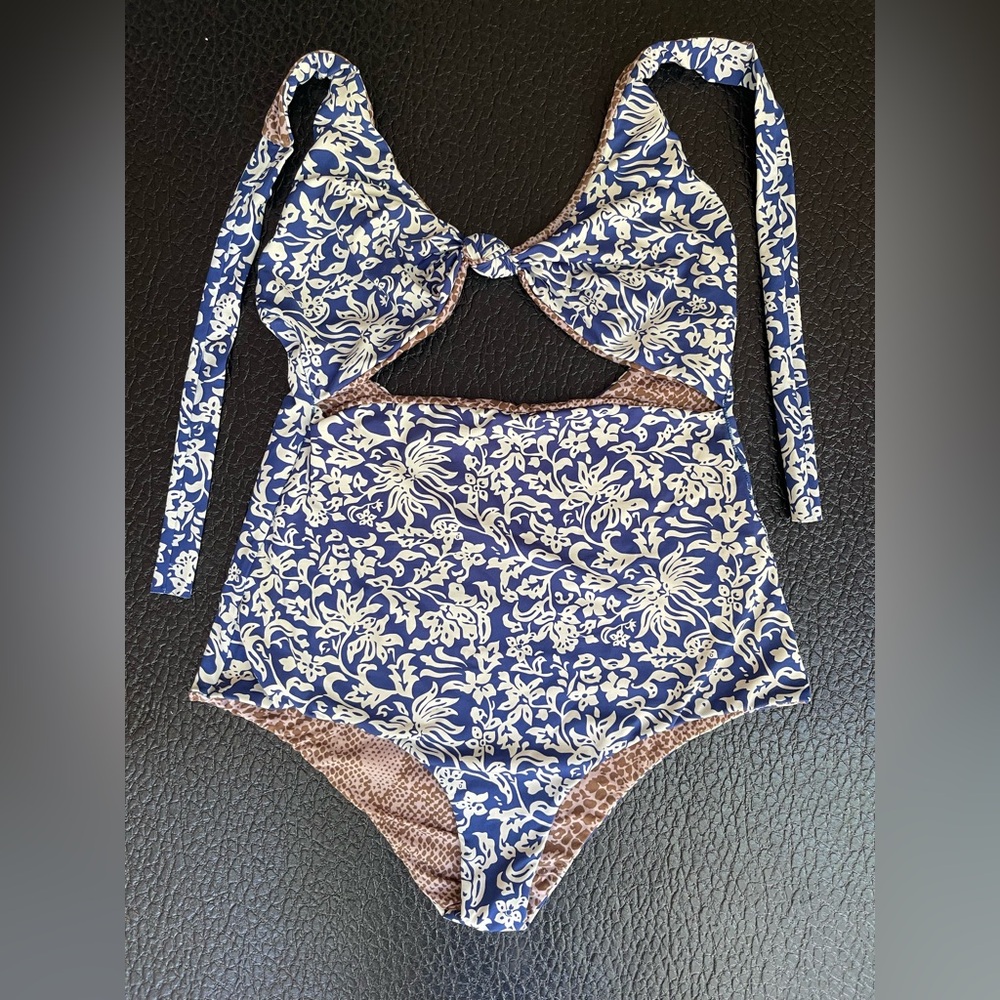 Acacia Swimwear One Piece in Navy and Taupe Floral